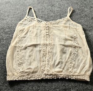 American Eagle Outfitters‎ Lace Detailed Crop Shirt Womens Size XS Ivory Top